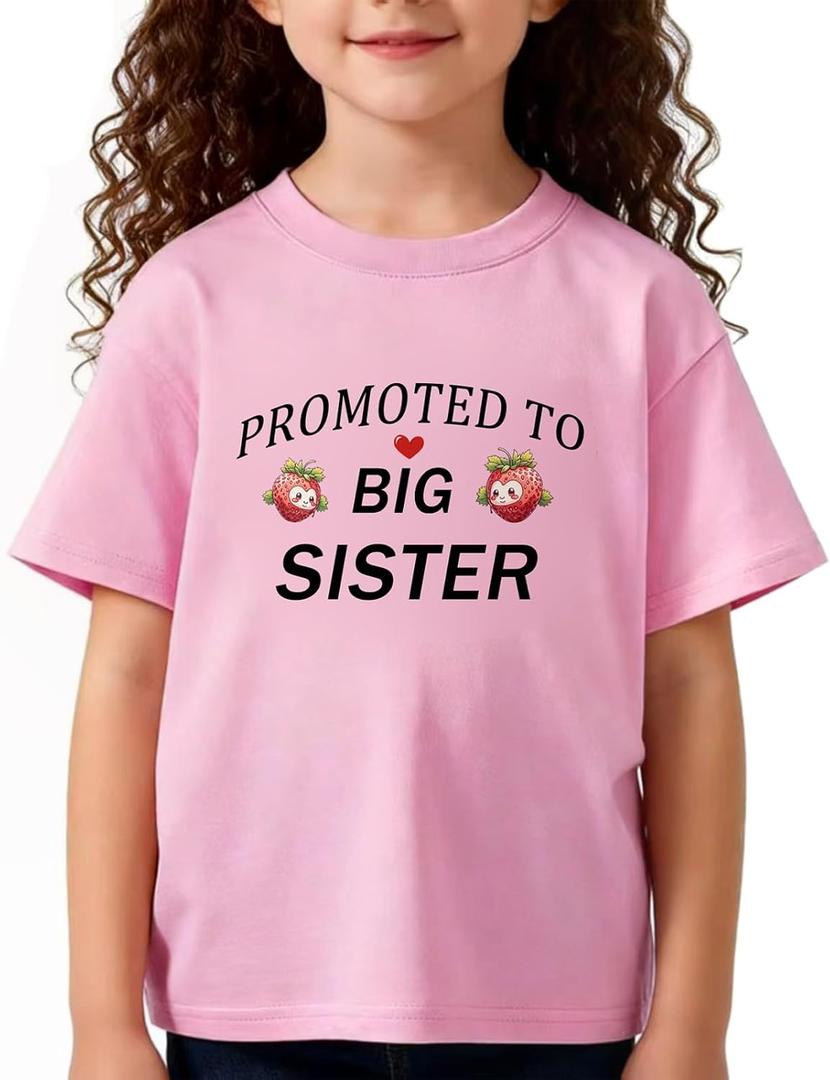 Big Sister Shirts for Girls Toddler Kids Announcement Outfit Promoted to Big Sis T-Shirt Short Sleeve Tees 2-8T