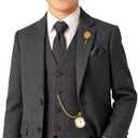 Herringbone Tweed 3 Piece Boys Suits Wool Blend Formal Party Dinner Tuxedo Set Suit Jacket Blazer Vest Pants for Boy Kids Child Dark Grey Gray (3T)