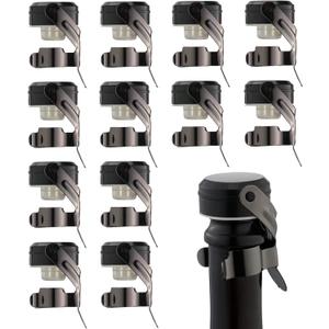 WOTOR  Bottle Stoppers Stainless Steel with Food Grade Silicone, Leak Proof Keep Fresh Reusable Saver, Cork Suitable (12 Pack Black