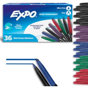 EXPO Wet Erase Markers, Semi-Permanent, Fine and Ultra-Fine Tips, 36 Count - For Writing on Glass, Whiteboards, Mirrors, Calendar, Labeling, Organizing