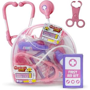 2 x DiscoveryZone Pretend Doctor Kit for Kids  8Piece Medical Play Set with Stethoscope, Syringe & Carrying Case  Educational Doctor Play Toy for Toddlers 3+ (Boys or Girls)