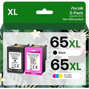 Forzik Remanufactured Ink Cartridges Replacement for HP Ink 65 65XL Black and Color Combo Pack Works with AMP 100 120 DeskJet 2620 2652 3700 3720 Envy 5020 5030 Printer(1 Black, 1 Color)