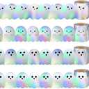 Gersoniel 4 Rolls 98.5 ft Halloween Ghost Bulletin Board Border Decoration Holographic Ghost Die Cut Trim Border Roll for Halloween School Classroom Chalkboard Office Decoration, 4 Designs