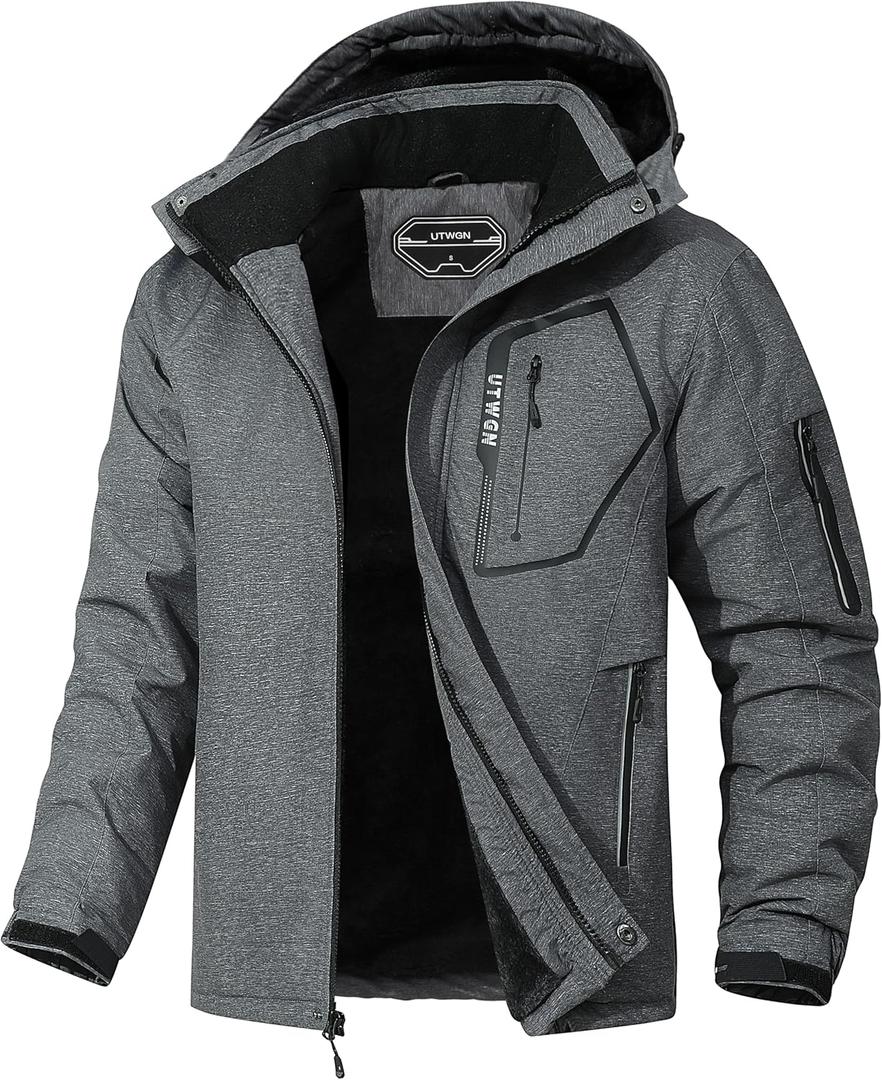 Men's Ski Jacket Winter Warm Snow Coat Waterproof Windbreaker Hooded Work Outerwear Snowboarding Jackets (X-Large, Charcoal Heather)