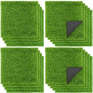 TURSTIN 18 Pieces Artificial Grass Mat 12 x 12 Inch Synthetic Grass Square Mats Indoor Outdoor Patio Flooring Fake Turf Patch Tiles Realistic Grass Rug for DIY Crafts Miniature Garden, Grass Green