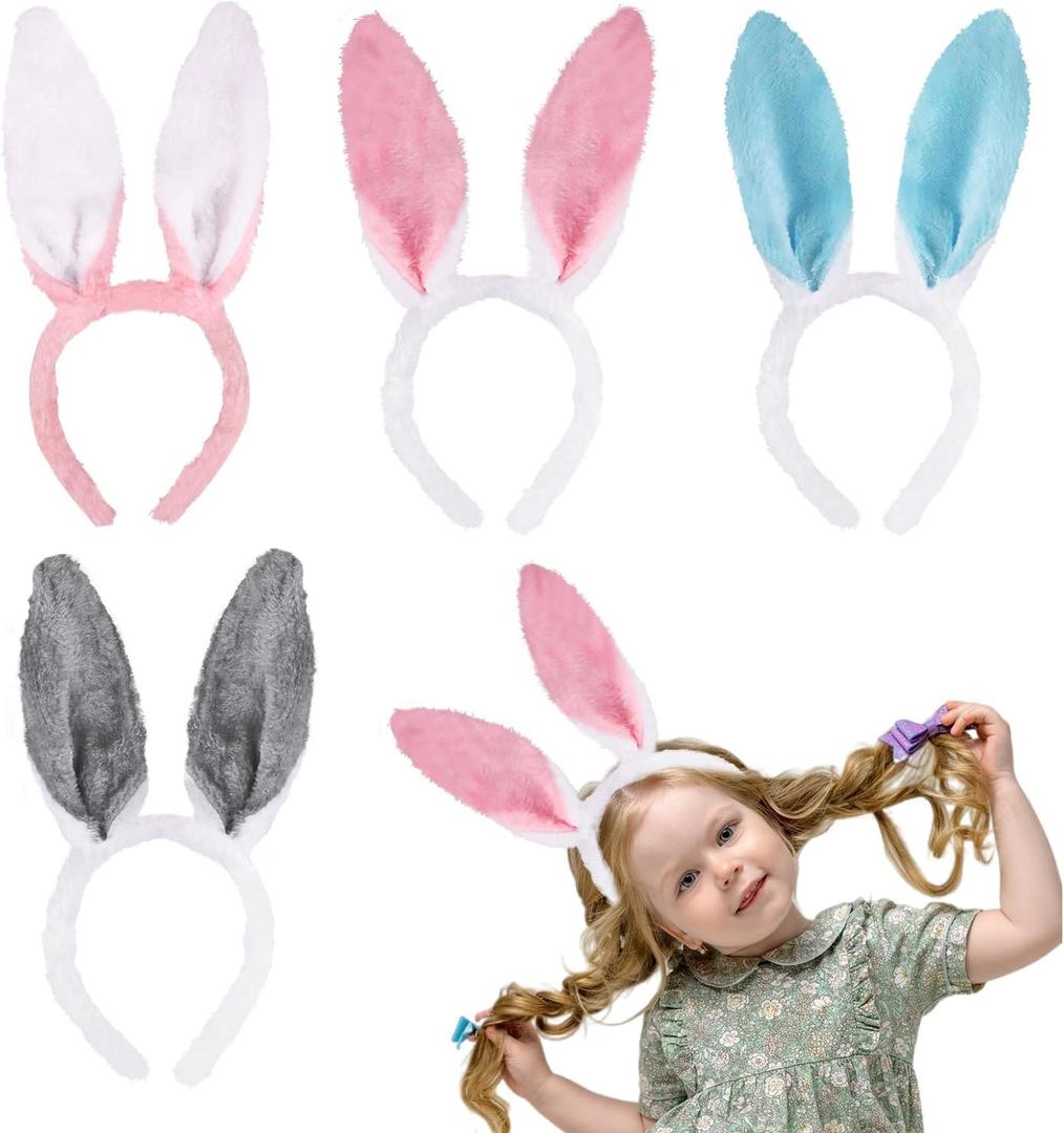 CCINEE 12pcs Easter Bunny Ears Headbands, Plush Rabbit Ear Hairbands for Kid's Easter Treat Gifts Birthday Holiday Costume Party Favors