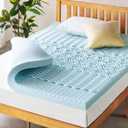 Mellow 4 Inch 5-Zone Memory Foam Mattress Topper, Cooling Gel Infusion, Dorm Essentials, Short Queen Blue