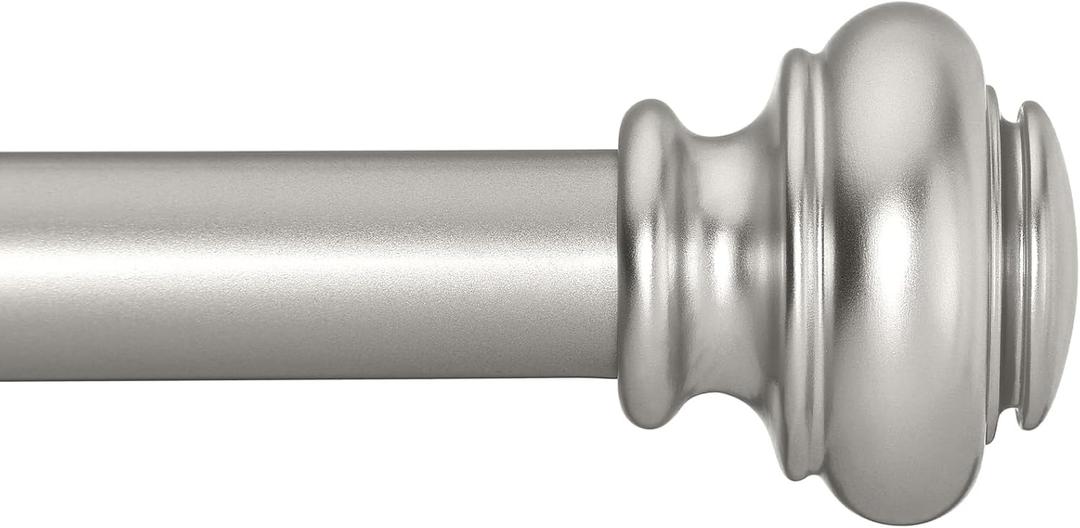 SIMEWIN Heavy Duty Curtain Rods for Windows 28 to 48 Inches, 1 Inch Silver Curtain Rods for Bedroom, Living Room, Patio, Kitchen, Adjustable Curtain Rods with Classic Finials, Silver Finishing
