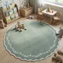 GarveeHome Round Area Rugs 6ft for Bedroom, Sage Green Washable Circle Rug Soft Non Slip Floral Print Floor Mat Leaves Carpet Indoor Thin Rug for Living Room Dining Room Playroom Nursery
