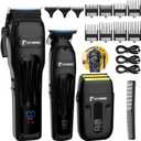 BESTBOMG Hair Clippers for Men, Professional Hair Clippers, Beard Trimmer& Rechargeable Shaver Set, Metal T-Blade, LED Display, Barber Hair Cutting Kit for Men Grooming & Gifts, BS-808A (Black)