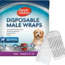 Simple Solution Disposable Male Wraps, Absorbent Leak Proof Belly Bands for Dogs, Incontinence Aid, Puppy Training, Marking Control, and Travel Protection, Toy Dogs, 9–14 Inch Waist, 30 Count