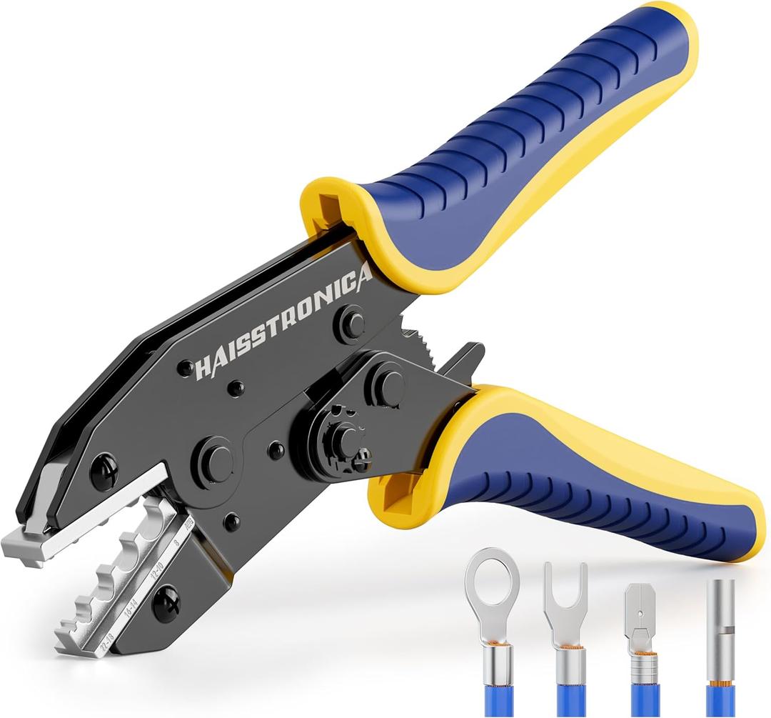 haisstronica Crimping Tool for Non-Insulated Terminal,AWG 22-8 Ratchet Wire Crimper Tool,Wire Terminal Crimper HS-7327