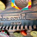 Sports Medal Hanger Display Holder Hook Rack for 60 Medals-16 Wide with 20 Hooks-Black-Easy Use Awesome Gifts (16 inches long Pack Box)