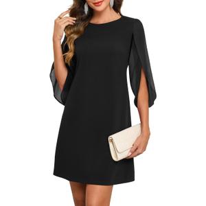 oten Women's Vintage Church Flutter Sleeve Chiffon Dress Elegant Formal Club Date Night Cocktail Party Dresses Black Large