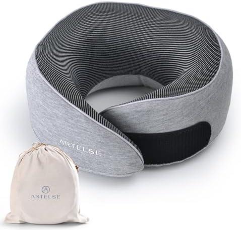 Artelse Neck Travel Pillow for Rest - Memory Foam Travel Pillow for Airplane, Comfortable Breathable Cover, 360 Degree Support Ergonomic Design Best for Flight, Train, Sleeping, Travel Essentials, Set of 2