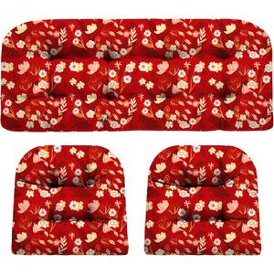 Wicker Chair Cushions, Waterproof Outdoor Loveseat Cushions for Patio Furniture, Tufted Wicker Furniture Cushions, 1 Loveseat and 2 U-Shaped Cushions (Black Floral)