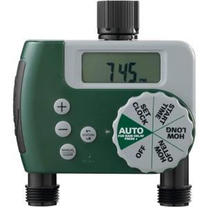 Orbit Programmable Digital Hose Watering Timer - 2 Outlet - Battery Powered - with LCD Screen - Built-in Rain Delay - Water-Resistant - 58910