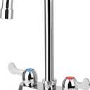 4 Inch Commercial Bar Sink Faucet with 6" Gooseneck Spout, Dual Handle Deck Mount Utility Sink Faucet for Laundry, RV, Outdoor Sink, Brass Constructed