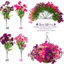 2 Set Artificial Outdoor Petunias Flowers with Hanging Baskets, 24 Pcs UV Resistant Faux Petunias Flowers with Hanging Planter for Front Door Porch Spring Outside Decor (2, RoseRed,RedViolet)