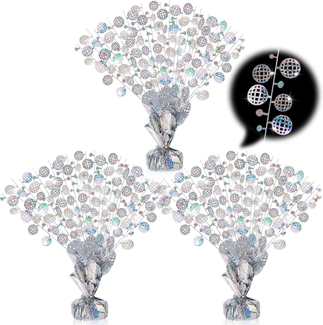 3 Pcs Disco Table Decorations Metallic Gleam Foil Spray Centerpieces Silver Disco Ball Glitter Plastic Spray Table Centerpiece for 60 70 80 Birthday Bachelorette Cowgirl Cowboy Party