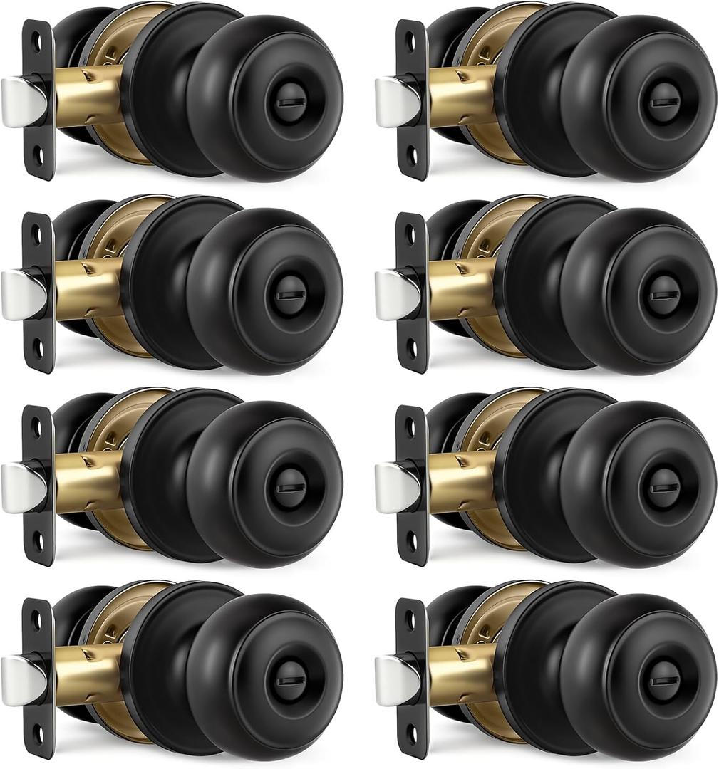 8 Pack Matte Black Door Knobs Interior, Bedroom and Bathroom Door Knob with Lock, Black Interior Door Knobs Privacy Door Knob