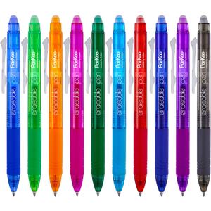 ParKoo Retractable Erasable Gel Pens Clicker, Fine Point 0.7mm, Assorted Color Inks for Drawing Writing, 10-Pack