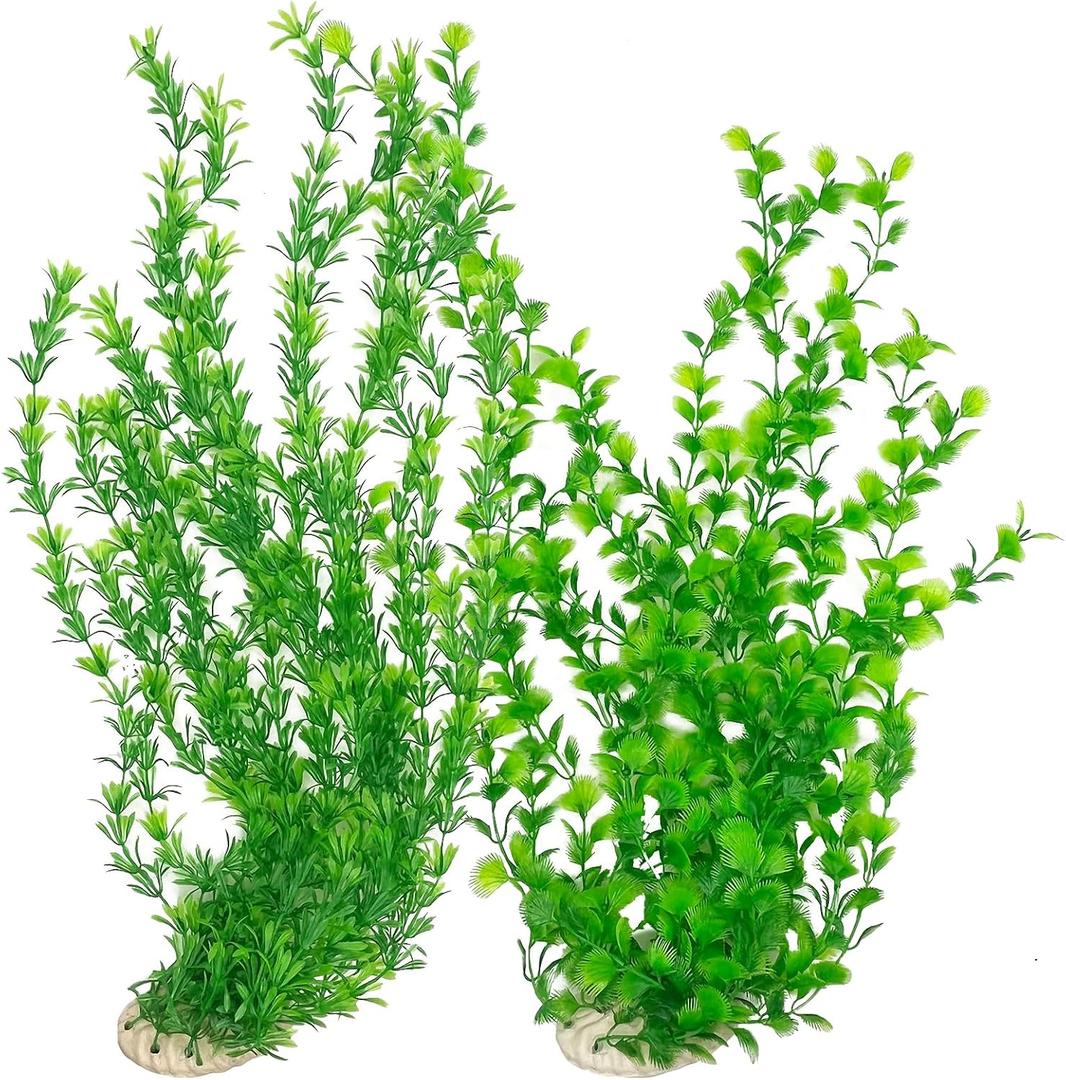 Hamiledyi 23" Tall Aquarium Plastic Plants - 2 Pack Soft Fish Tank Decor, Artificial Green Grass Cluster for Aquariums, Safe Bendable Underwater PlantsGreen Style B