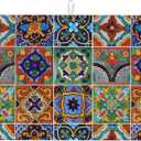 Talavera Mexican Tiles Dish Drying Mat For Kitchen Counter, Super Absorbent Microfiber Dish Drying Pad, Kitchen Gadgets For Easy Clean Multi-Use Large 18"x24"