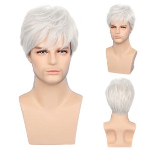 Sallcks Mens White Wigs Short Layered Natural Cosplay Costume Halloween Synthetic Heat Resistant Replacement Wigs