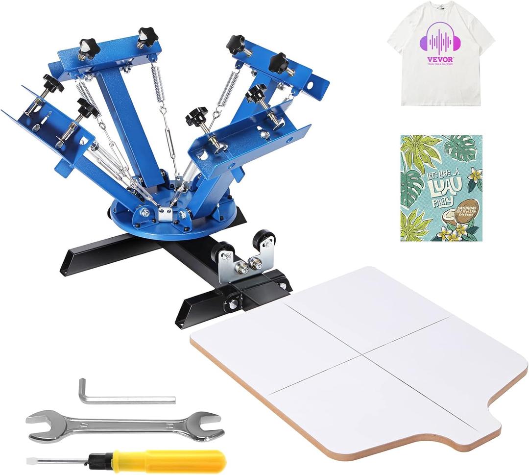 VEVOR Screen Printing Machine, 4 Color 1 Station 360 Rotable Silk Screen Printing Press, 21.2x17.7in / 54x45cm Screen Printing Press, Double-Layer Positioning Pallet for T-Shirt DIY Printing