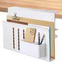 LUKETURE Laptop Holder, Steel Desk Side Storage, No Drill Standing Desk Accessories, Laptop Mount with Pen Holder, Back to School Supplies, Fits Flat Edge Tables 0.3" to 2.8" (White, M(1 Tier))