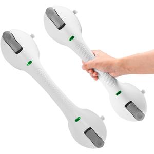 Indicator Grab Bars for Bathtubs and Showers, No-Tool Installation Removable Suction Cup Handrails  Ideal Bathroom Safety for Seniors, Pregnant Women, and Disabled, White and Gray (2-Pack)