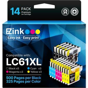 E-Z Ink Compatible Ink Cartridges Replacement for Brother LC61 LC65 LC-61 LC61BK LC61C LC61M LC61Y to use with MFC-490CW MFC-495CW MFC-6490CW MFC-6890CDW (5 Black, 3 Cyan, 3 Magenta, 3 Yellow)