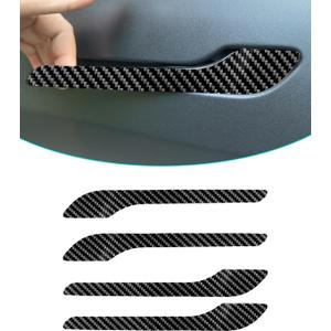 Carbon Fiber Door Handle Cover, Door Handle Protective Cover Decoration Compatible with Tesla Model Y/3 Accessories (4 Pieces) (3K Glossy Carbon)