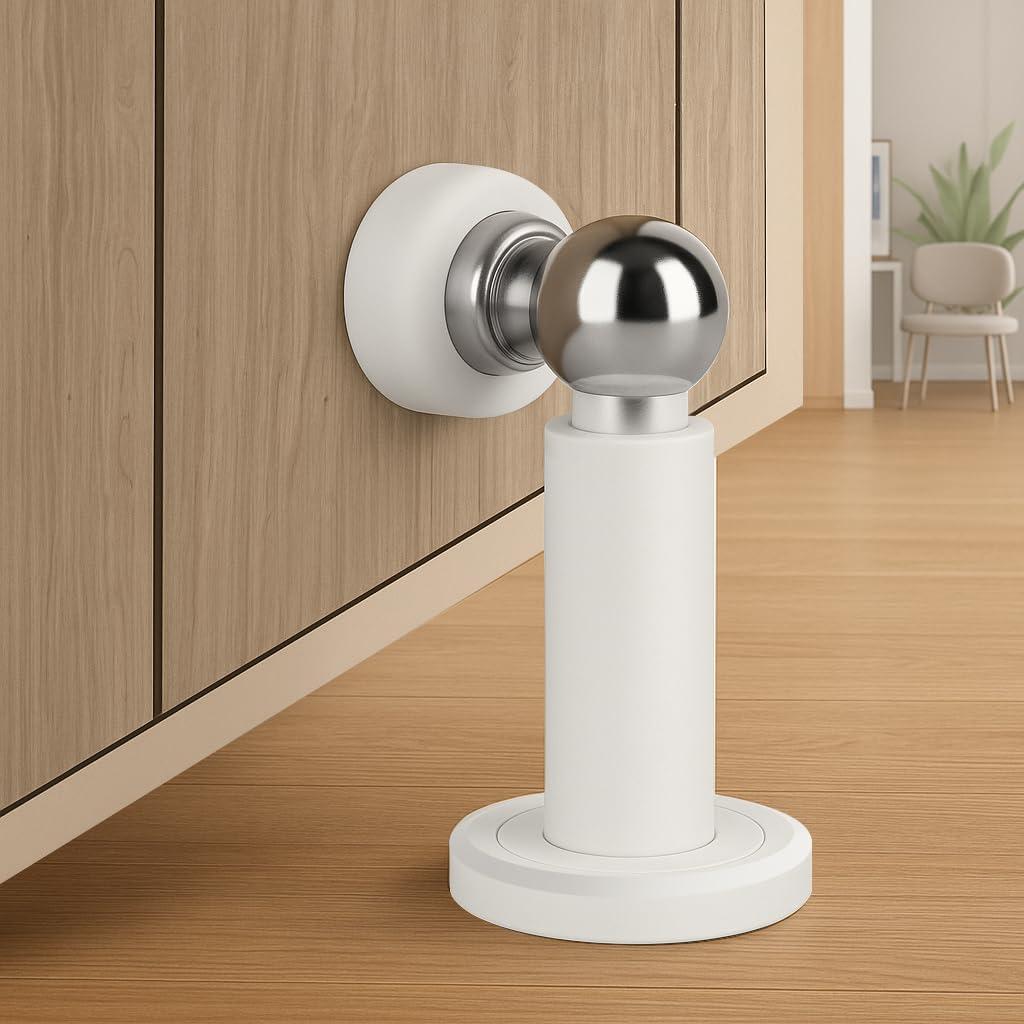 Adjustable Height Magnetic Door Stopper, Heavy Duty Magnetic Doorstop, 304 Stainless Steel Door Holder with Wall & Floor Mounted (White)