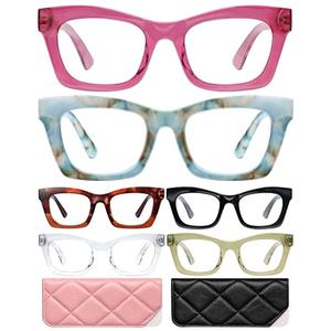 CCVOO 1.0 Stylish Reading Glasses for Women, Stylish Eyeglasses, Blue Light Readers for Women, Cheaters, (A8 Glow Theory) 4 Pack, Glasses Only
