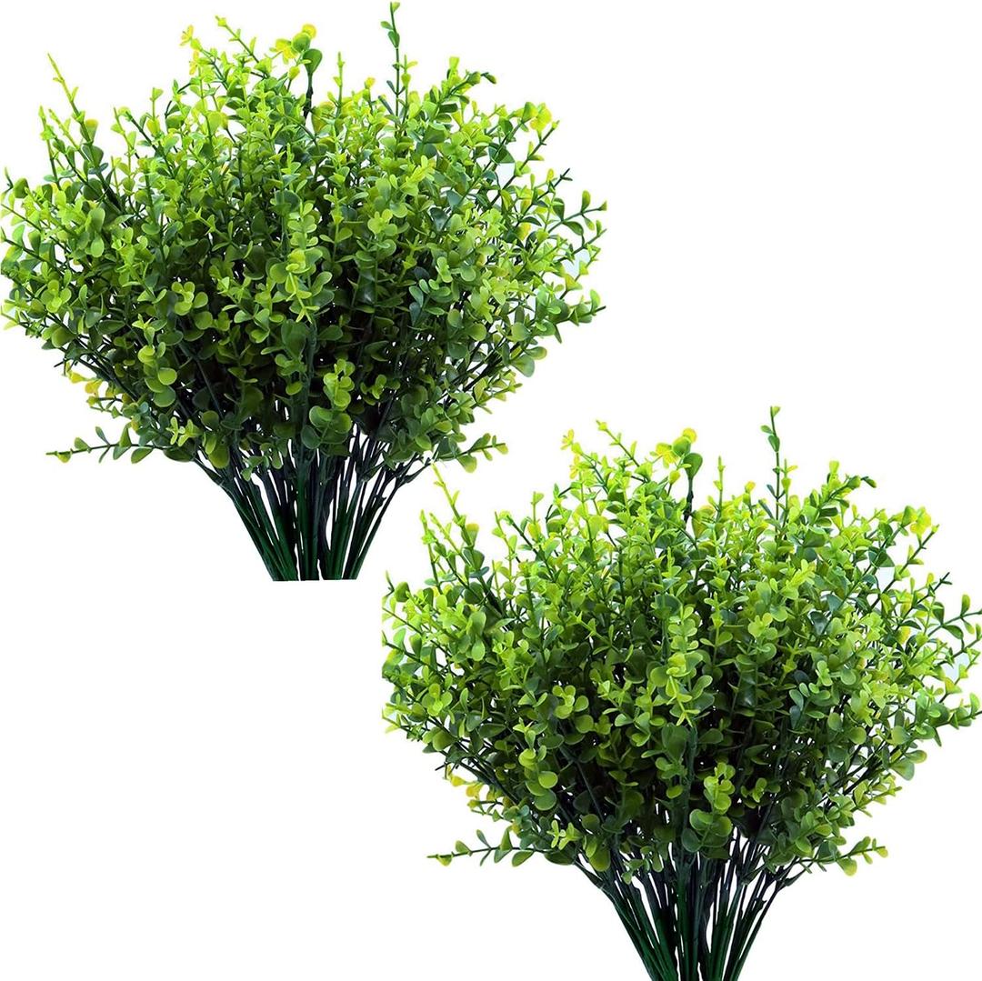 Artificial Shrubs, PASYOU Plastic Plants Eucalyptus Grass Fake Shrub Bushes Greenery Leaves Bush Indoor Outdoor Home Garden Party Verandah Wedding DIY Table Arrangement Decoration Planter Filler 8 Pcs
