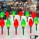 IDEAALS 12 Pack Jumbo Red and Green Plug in C9 Christmas Lights OutdoorLED Pathway Lights Waterproof, Strawberry Light Christmas Decorations Outdoor for Walkway Party Patio Garden Lawn Yard Decor