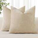 decorUhome Chenille Beige Throw Pillow Covers 18x18 Inch Set of 2, Decorative Soft Couch Pillow Covers Solid Dyed Accent Farmhouse Neutral Square Pillow Cases for Sofa