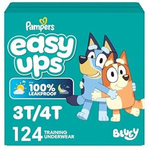 Easy Ups Girls & Boys Potty Training Pants, Size 5 (3T-4T), 124 Count, Bluey Absorbent Pull Up Training Underwear, Up to 100% Leakproof Day and Night, Hypoallergenic