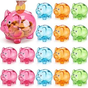Hushee 16 Pack Plastic Piggy Banks Unbreakable Clear Coin Bank Cute Pig Money Bank Money Saving Box Gifts for Easter Birthday Home Decoration