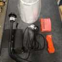 GLOBE Electric 1-Light Plug-in or Hardwired Wall Sconce with LED Integrated Reading Light, USB-A Port, USB-C Port, Matte Black, White Fabric Shade, On-Off Pull Chain and Rocker Switch