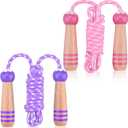 Lorvain Jump Rope for Kids, Adjustable Kids Jump Ropes for Girls Boys Toddler Fitness, Cotton Skipping Rope with Wooden Handle for Outdoor Fun Activities Exercise (Pink&Purple-2pcs)