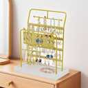 Jewelry Organizer Stand Metal Jewelry Display Rack with Wooden Tray Necklace Stand Partitioned Storage for Rings, Earrings and Bracelets Jewelry Rack(Gold)