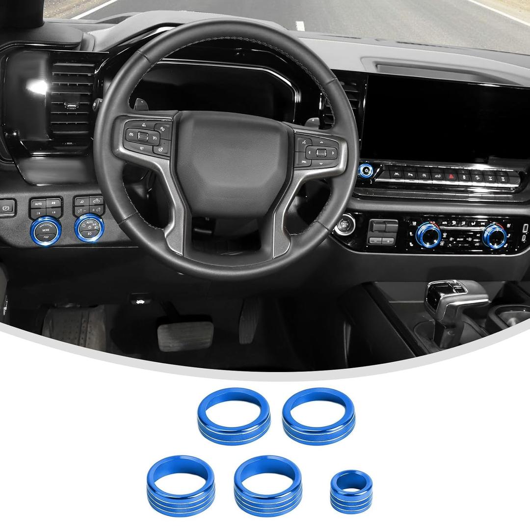 Linskip Dash Control Knob Trim Kit for 2022-2026 Silverado 1500 LT & Up, for 2024-2026 2500HD/3500HD LT & Above, Switch Knob Covers for Chevy Silverado Interior Accessories(Blue)