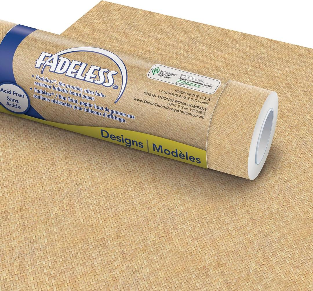 Fadeless Bulletin Board Paper, Fade-Resistant Paper for Classroom Decor, 48 x 12, Wicker, 1 Roll