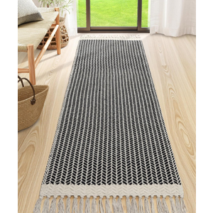 Lahome Boho Kitchen Runner, 2'6''x8 Runners for Hallways Lightweight Bath Mat Woven Washable Runner Rug with Tassels, Farmhouse Non Shedding Black Rug for Bedroom Living Room 