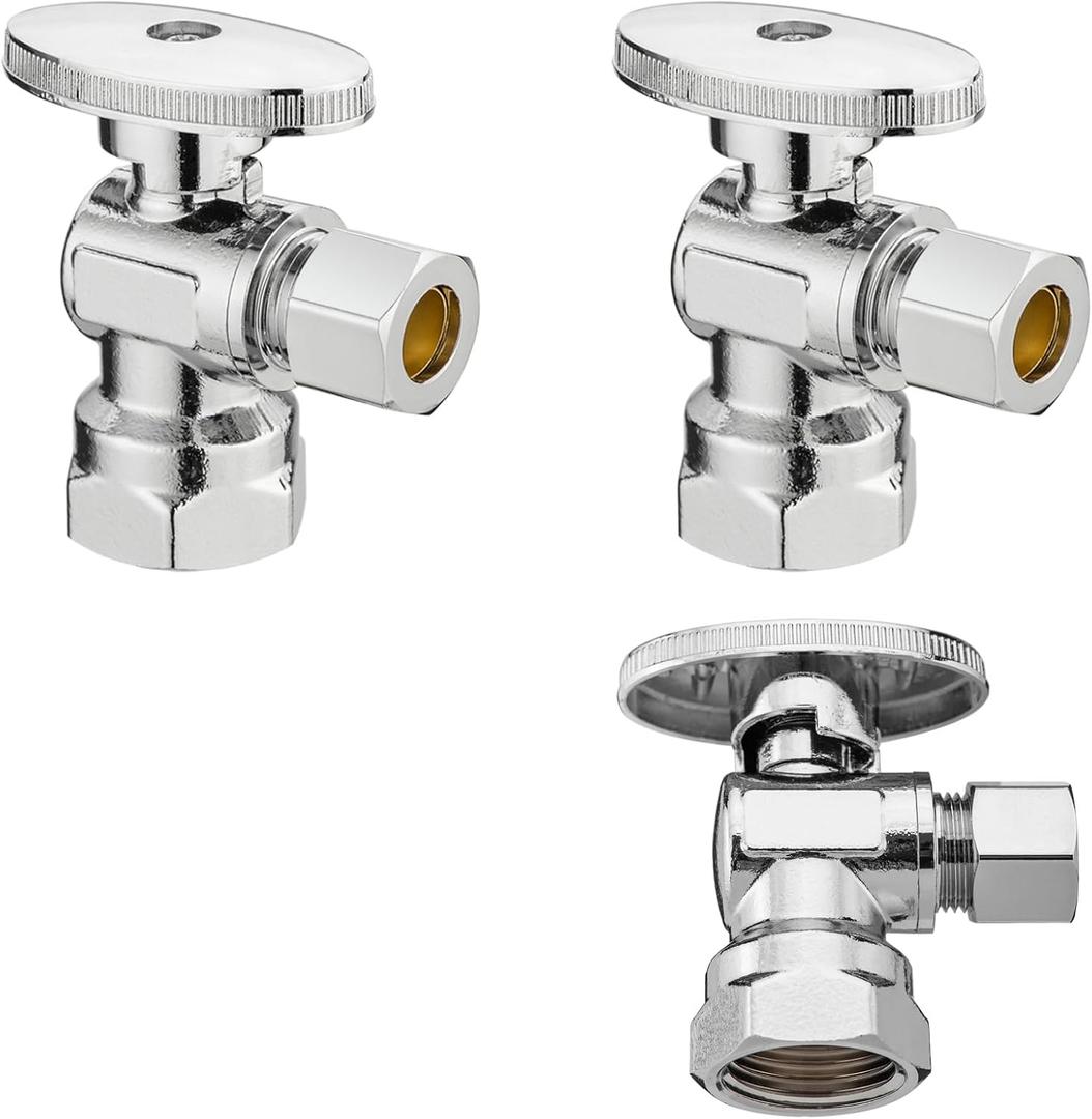 3 Pack Lidertik 1/2 inch NPT Thread Angle Stop Valve 1/2 inch x 3/8 inch Compression for Water Toilet Bathroom Sink Brass Plated Chrome 1/4 Turn Valve LI-JF1-NPT-A