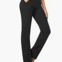Tapata Women's Stretchy Straight Dress Pants with Pockets Tall, Petite, Regular for Office Work Business Size Large, Black 