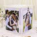 Acrylic Wedding Card Box with Picture Frame, Clear Gift Card Box for Wedding Reception, Large Rotatable Money Envelope Card Box Holder with Lock for Graduation Party Birthday Baby Shower (13" x 11" x 11")